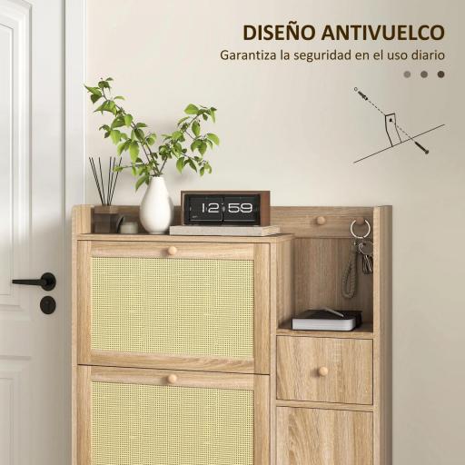 Zapatero con 3 Cajones Abatibles con Frentes de Ratán Cajón y Armario para Decoraciones y Llaves 80x23x120 cm Roble [6]