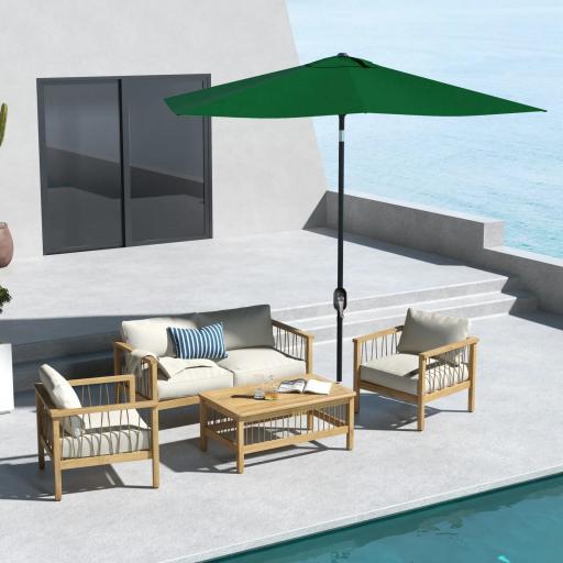Sombrilla de Jardín 290x200x248 cm con 6 Varillas Apertura Manual Anti-UV Ángulo Ajustable para Terraza Exterior Verde