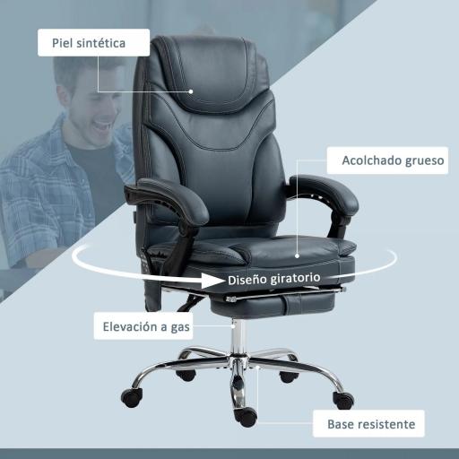 Silla de Oficina de Masaje con 6 Puntos de Vibración Tapizado en Cuero PU Silla Escritorio Reposapiés 67x67x121 cm Gris [2]