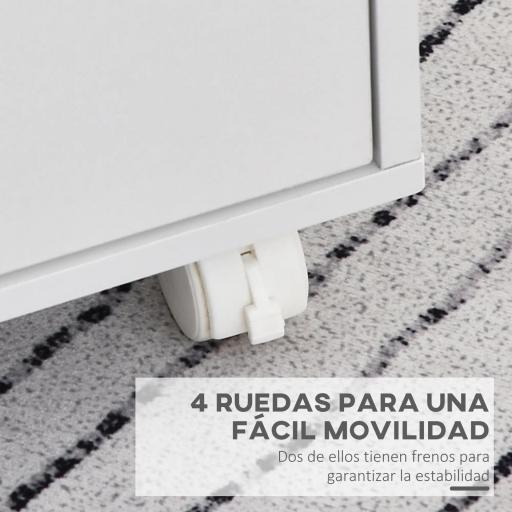 Cajonera de Oficina con 3 Cajones y 4 Estantes Abiertos Cajonera Escritorio con Ruedas para Oficina 38x40x86,8 cm Blanco [5]