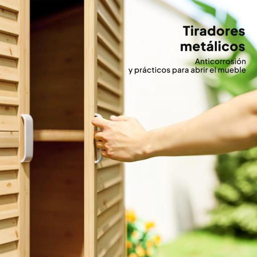 Armario para Terraza de Madera con 2 Estantes Interiores 2 puertas de Buena Ventilación y Techo Inclinado para Exterior 87x46,5x96,5 cm Madera Natural [4]