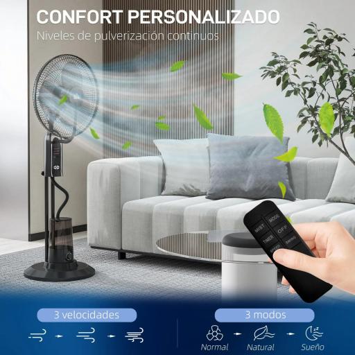 Ventilador de Pie con Nebulizador 3 Velocidades 3 Modos Oscilación de 70° Depósito de 3,2L y Mando 44,5x38,5x120cm Negro [3]