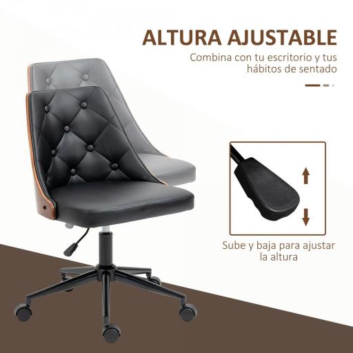 Silla de Oficina con Altura Ajustable y Basculante para Dormitorio Oficina 53x62x77-87 cm Negro y Madera [2]