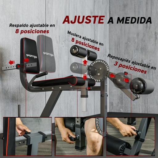 Máquina de Extensión y Curl de Piernas Ajustable con Carga de Placas para Entrenamiento de Cadera Muslos en Gimnasio [4]