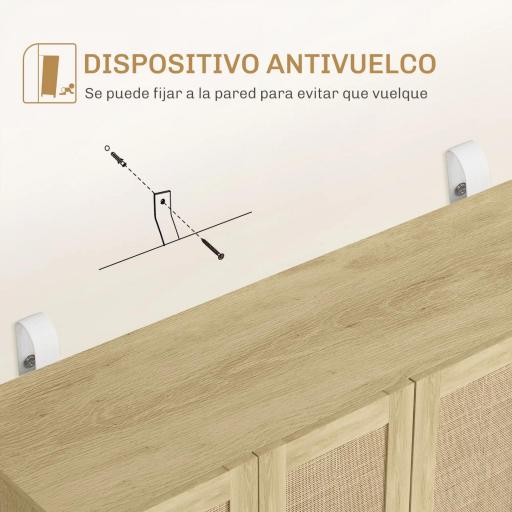 Aparador para Salón con 4 Puertas de Rejilla y Estantes Ajustables Aparador de Estilo Cannage 120x39,5x76 cm Natural [2]