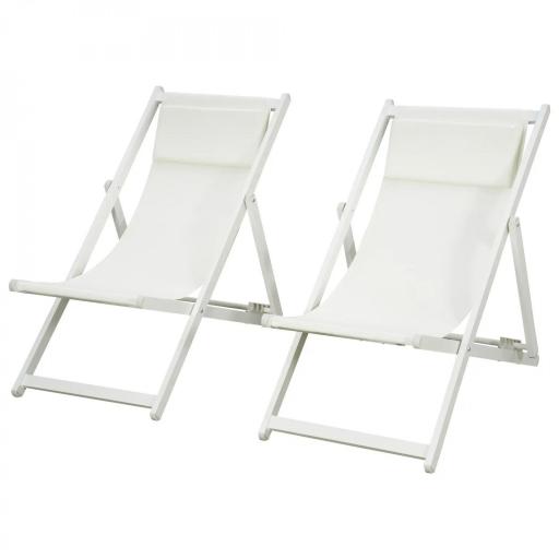 Conjunto de 2 Tumbonas Plegables de Aluminio con Respaldo Regulable en 5 Posiciones Reposacabezas 60x100x85 cm Blanco [8]