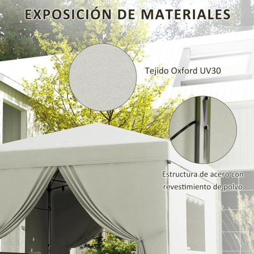 Carpa Plegable Pop-Up 3x3 m con 4 Cortinas Laterales 2 Ventanas de Malla Altura Ajustable Impermeable y Anti-UV Blanco [5]