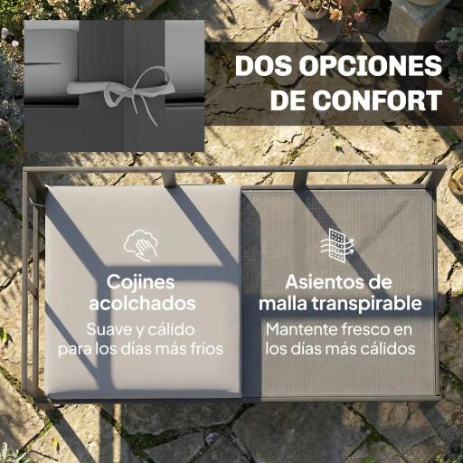 Conjunto de Jardín Exterior con Cojines 2 Sofás de 2 Plazas Reposabrazos Ajustables y Mesa de Centro de Listones Gris [4]