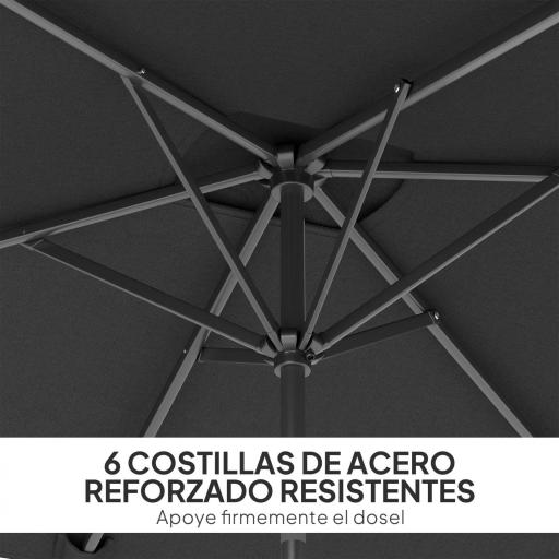 Sombrilla de Aluminio 198x294x255 Parasol Rectangular de Jardín Inclinable con Manivela y Poste Desmontable Gris [2]