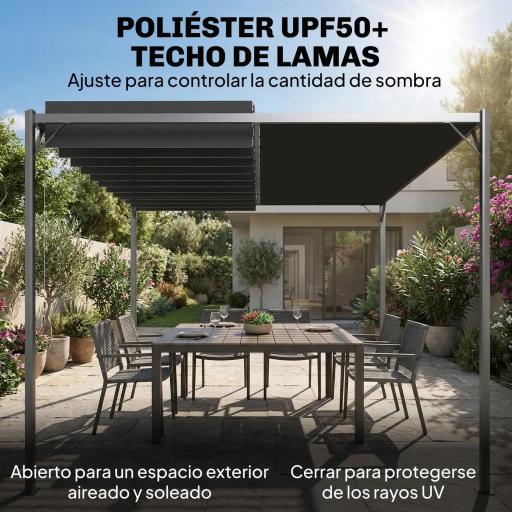 Pérgola de Jardín 3x4 m con Protección UPF 50+ Gazebo con Techo Ajustable Estructura de Metal para Exterior Gris Oscuro [2]
