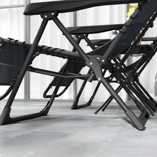 Set de 2 Tumbonas Jardín Exterior Plegables de Gravedad Cero con Mesa Auxiliar con Portavasos Reposacabezas Gris [7]