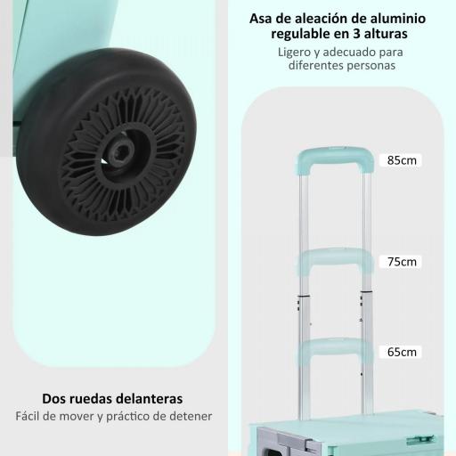 Carrito de la Compra Plegable con 2 Ruedas para Subir Escaleras Ángulo y Longitud de Mango Ajustable 48x43x95 cm Blanco [2]