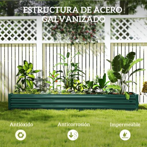 Jardinera Exterior Grande Rectangular de Acero Galvanizado Huerto Urbano con Base Abierta 240x60x30 cm Verde [3]