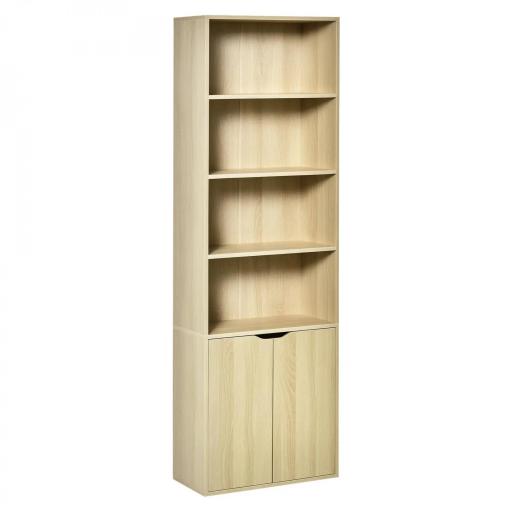 Estantería Librería Armario de Libros con 4 Compartimentos Abiertos y 2 Puertas para Salón Oficina 59x29x180 cm Natural [8]