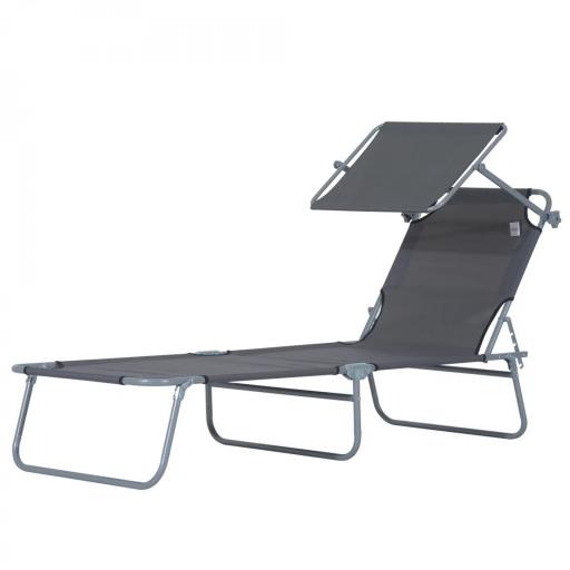 Tumbona de jardín Plegable con Toldo y Respaldo Reclinable para Jardín Terraza Acampada 187x58x36cm Gris [9]