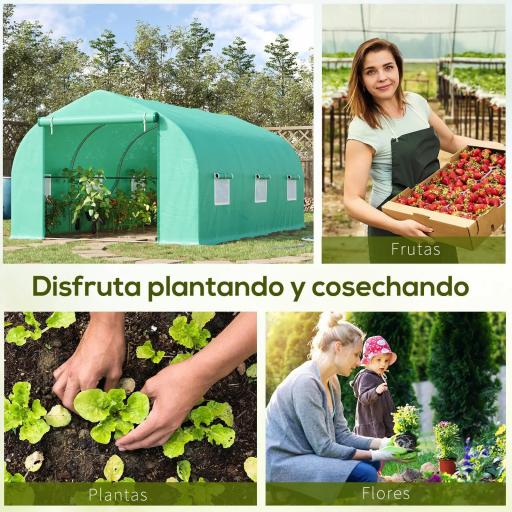 Invernadero de Túnel 450x300x205 cm Invernadero de Jardín con 6 Ventanas Cubierta de Polietileno PE 140 g/m² y Estructura de Acero para Cultivo Plantas Jardín Terraza Verde [4]