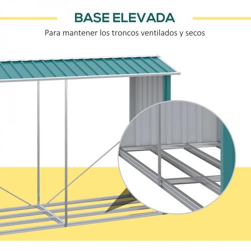 Casetilla para Leña de Acero Galvanizado Leñero Exterior Cobertizo de Almacenamiento de Troncos con Techo para Jardín Terraza 240x86x160 cm Verde [3]