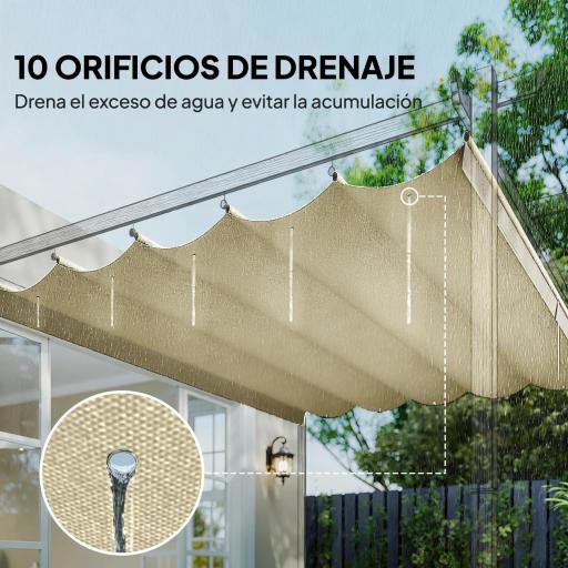 Cubierta para Techo Retráctil de 2,5x2,55m para Pérgola 3x3 Tela de Repuesto con 10 Orificios de Drenaje Crema [4]
