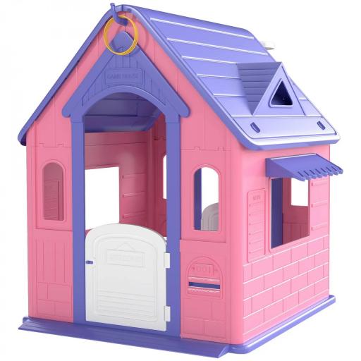 Casita Infantil Exterior e Interior 3 en 1 con Lanzamiento de Aros Baloncesto para Niños de 2-5 Años Rosa y Morado [8]