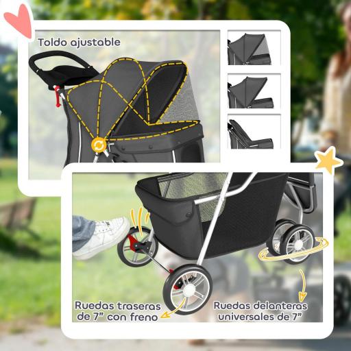 Carrito para Perros Pequeños con Cesta de Almacenaje Ventanas de Malla y Cinturón de Seguridad 77x44x102 cm Gris Oscuro [4]