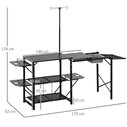 Mesa de Camping Plegable con Fregadero Soporte para Lámpara y Estantes para Barbacoas Picnics y Viajes 173x52x80-174cm [1]