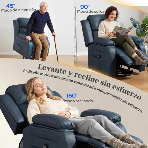 Sillón Relax Levanta Personas Sillón Elevador con Control Remoto Reclinación Eléctrica 160° Reposapiés 76x90x105cm Azul [2]
