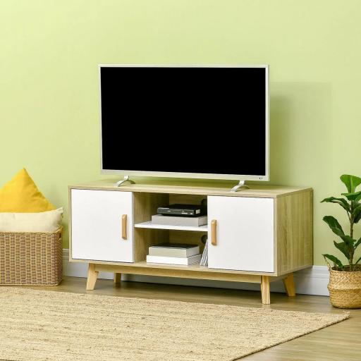 Mueble de TV para Televisores de hasta 55" Mueble con 2 Armarios y 2 Estantes 120x40x55 cm Natural y Blanco