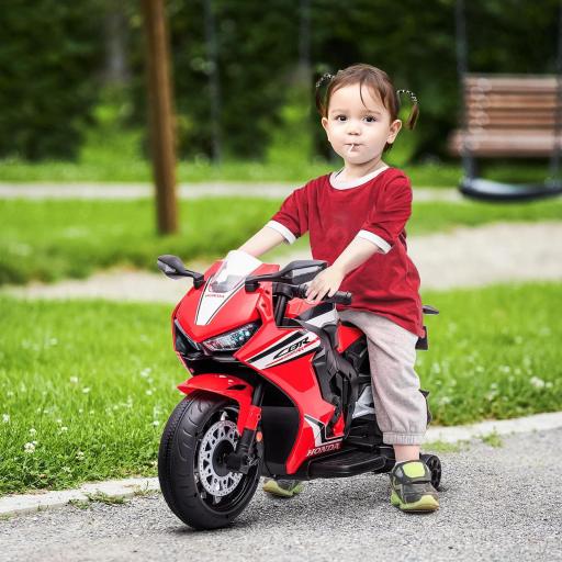 Moto Eléctrica con Licencia HONDA para 3-5 Años con Faros Bocina Música y Ruedas Auxiliares 90x44x52 cm Rojo