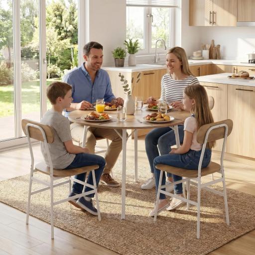 Juego de Mesa y 4 Sillas de Comedor Estilo Industrial Marco Metálico para Espacios Pequeños Salón Natural y Blanco [3]