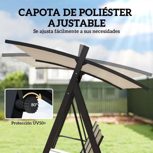 Columpio de Jardín de 3 Plazas con Techo Ajustable UPF50+ Asiento Transpirable Carga 360 kg 188x130x183 cm Crema [4]