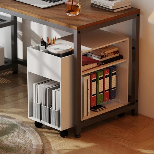 Mueble para Impresora con Ruedas Compartimentos Superiores Estantes Abiertos 70x36x60 cm Blanco [7]