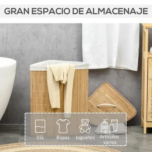 Cesto para Ropa Sucia de Bambú Capacidad de 55L Cesta para la Colada en Forma de Abanico 38x38x57 cm Natural [3]