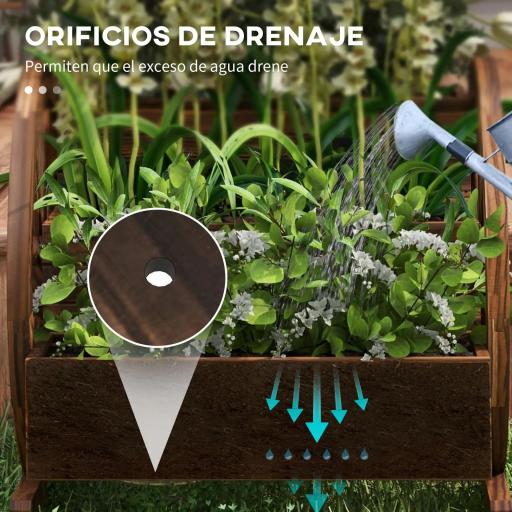 Jardinera de Madera Macetero Exterior de 3 Niveles Diseño de Escalera Orificios de Drenaje 61x62x57 cm Carbonizado [3]
