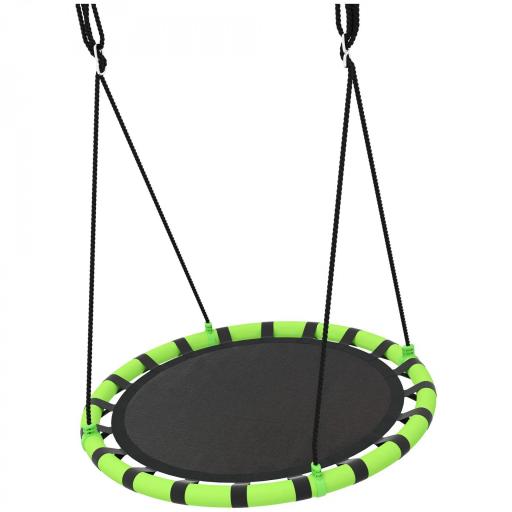 Columpio Infantil Redondo de 100 cm para Jardín con Altura Ajustable y Soporte de 150 kg Ø100x180 cm Negro y Verde [8]