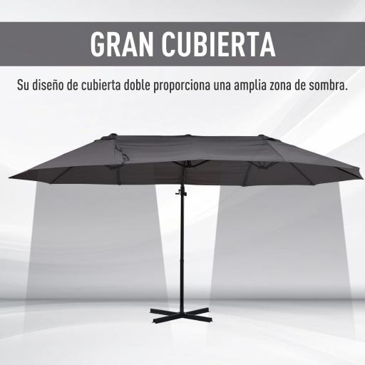 Sombrilla Doble de 270x445x260 cm Parasol Grande Inclinable con Manivela para Abrir y Cerrar Fácil Color Gris [3]