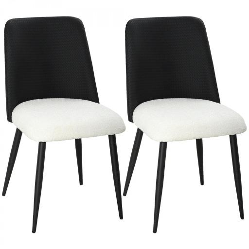 Juego de 2 Sillas de Cocina con Respaldo de PU de Imitación Ratán Patas de Acero y Asiento Acolchado Negro y Beige [9]