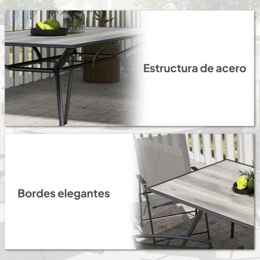 Mesa de Comedor de Exterior con Encimera Imitación Madera para 6 Personas con Estructura de Acero 160x90x73 cm Gris [7]