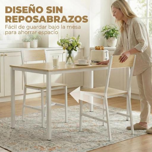 Juego de 2 Sillas de Comedor Sillas de Cocina con Respaldo Inclinado Estructura Metálica Natural [3]