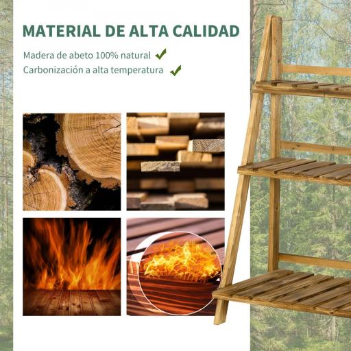 Soporte para Plantas de Madera de 3 Niveles Estantería para Plantas Plegable Soporte para Macetas 60x37x93 cm Natural [2]