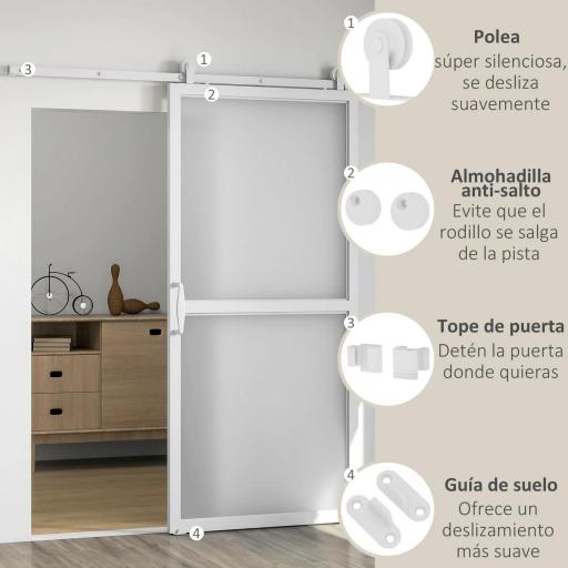 Herrajes para Puertas Correderas 200 cm Kit de Accesorios para Puerta Corredera con 2 Rieles y Guía Blanco [6]