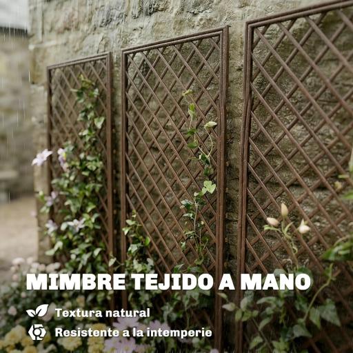 Juego de 3 Enrejados de Jardín de Mimbre Soportes para Plantas Trepadoras con Parte Superior Plana 43x112 cm Natural [7]