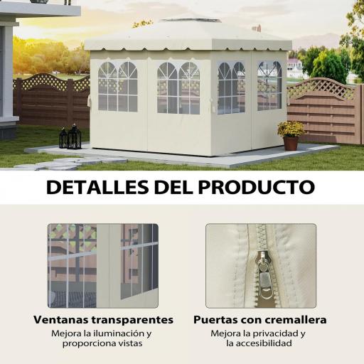Paredes Laterales de Sustitución para Pérgola 3x3 m con Protección UV Ventanas Transparentes y Cortinas Ajustables Crema [5]