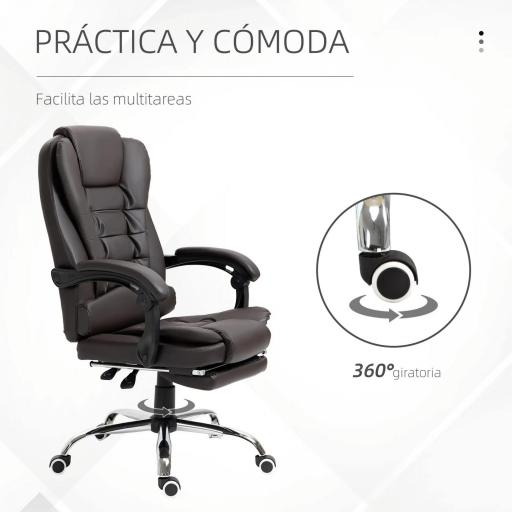 Silla de Escritorio con Reposapiés Silla Ejecutiva Giratoria con Altura Ajustable Tapizada en PU y Reposabrazos Café [4]