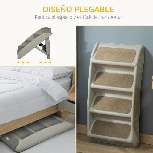 Escalón para Perros Gatos Portátil con Alfombras Antideslizantes para Cama Sofá Carga 20 kg 62x38x49,5 cm Gris [2]