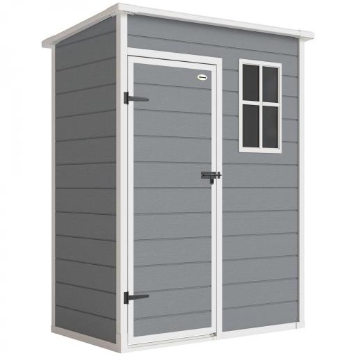 Caseta de Jardín Exterior 151x92x193 cm con Suelo Puerta Corredera y Techo Inclinado para Almacenar Herramientas Gris [10]