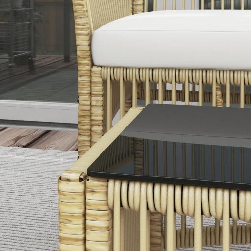 Juego de 4 Piezas Muebles de Terraza con 1 Sofá de 2 Plazas 2 Sillones y 1 Mesa de Centro con Encimera de Cristal Beige [3]