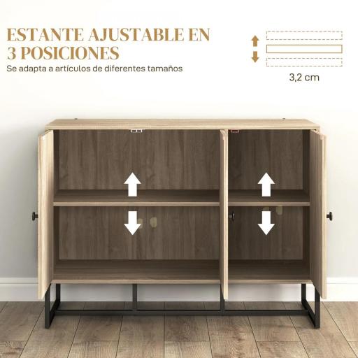 Aparador de Salón con 3 Puertas con Diseño Chevron Estantes Ajustables Patas de Metal 108x40x80 cm Roble [3]