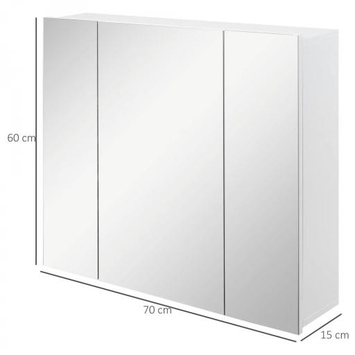 Mueble de Baño con Espejo Mueble de Pared para Baño con 3 Puertas y Estantes Internos Ajustables 70x15x60cm Blanco [6]