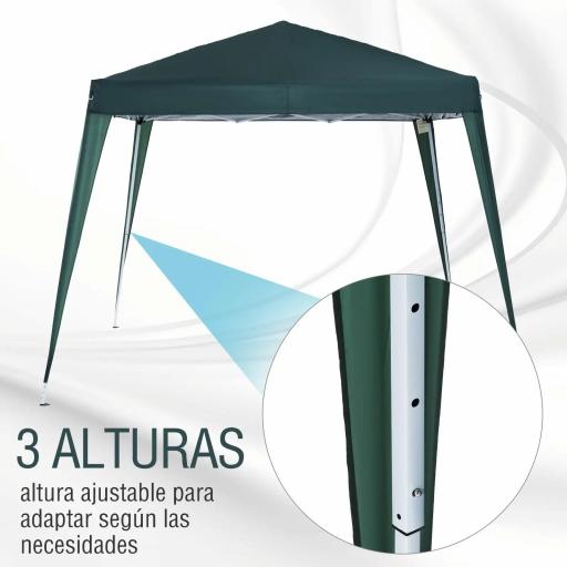 Carpa Plegable 3x3 m, Pop-up, Cenador Pabellón de Jardín, Altura Ajustable con Bolsa de Transporte, Anti-UV, Impermeable, Gazebo para Camping, Fiestas, Exterior, Verde [5]