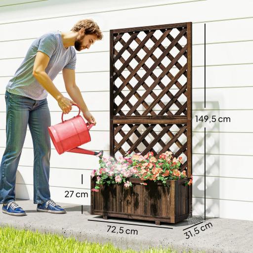 Jardinera con Enrejado de Madera Macetero de Jardín con Soporte para Trepadora 72,5x31,5x149,5 cm Carbonizado [1]